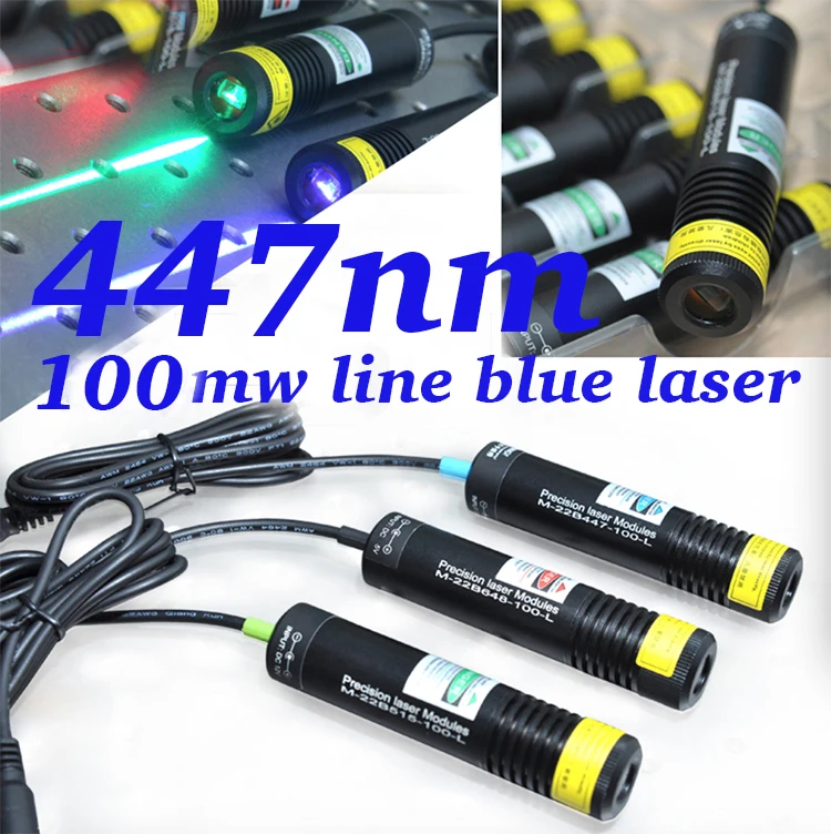 

100mw 447nm line blue laser module with power adapter and mounting bracket 9-12v 22x100mm