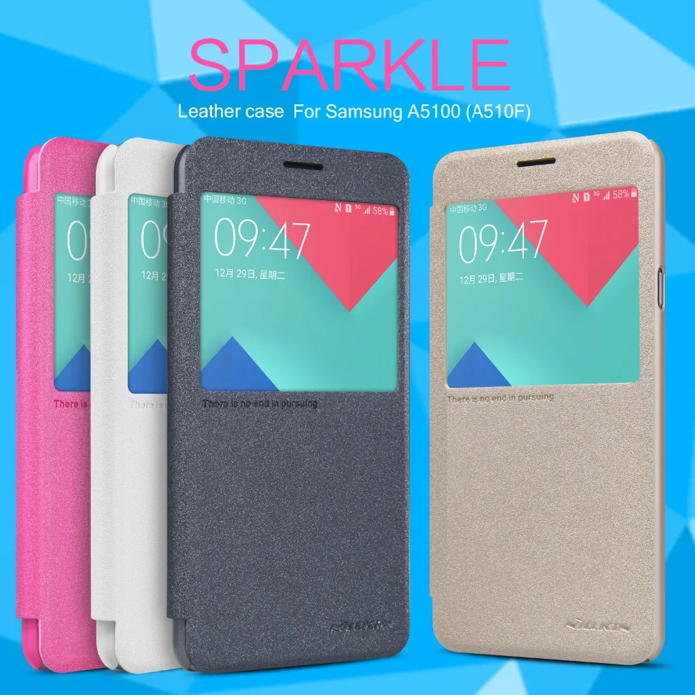 case for Samsung A5100 A510F cover case NILLKIN Sparkle super thin leather case flip cover with Retailed Package
