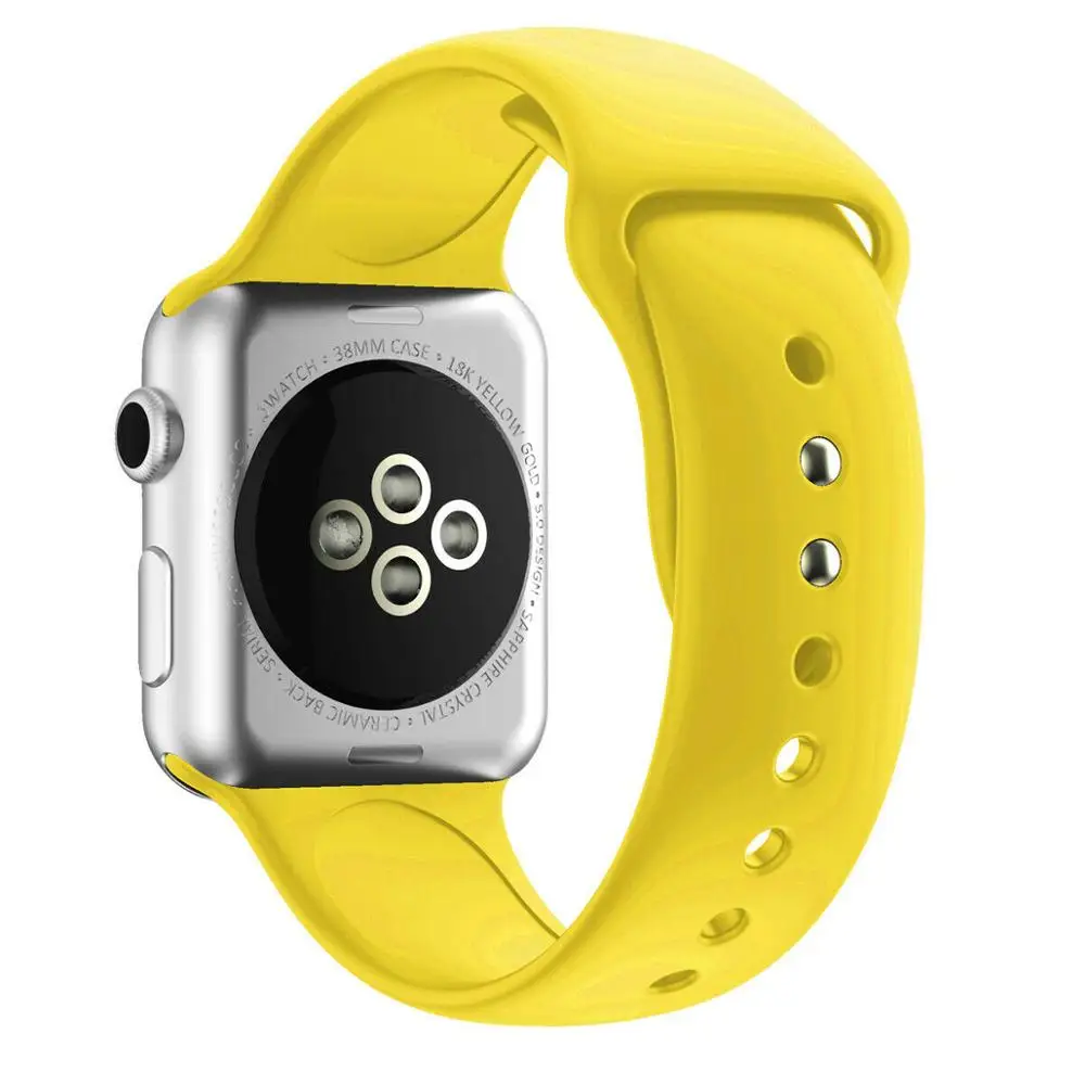 Подходит для Apple Watch Series 4/3/2/1 Smartwatch спортивный силиконовый ремешок Красочные Водонепроницаемый мягкий резиновый ремешок сменный Браслет - Цвет: Yellow