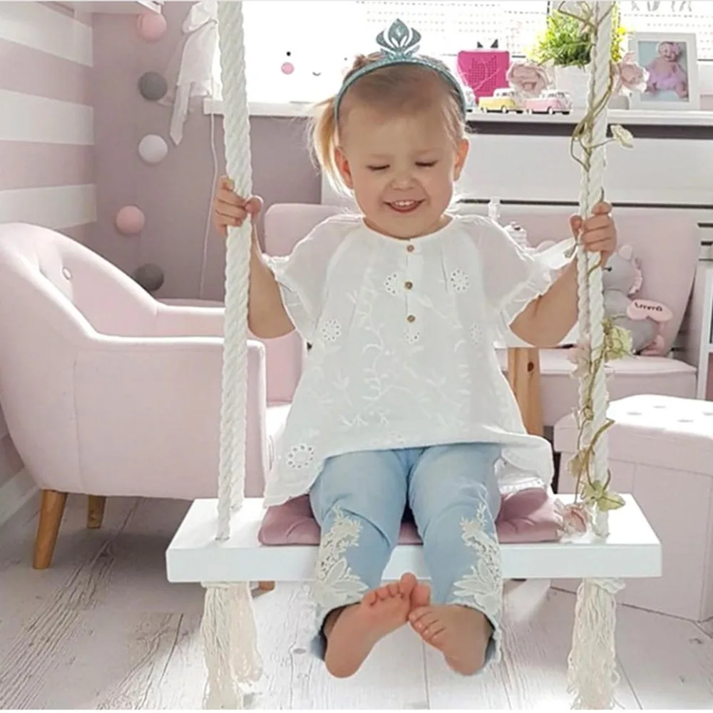 

Baby Swing Chair Hanging Swings Set Children Toy Rocking Solid Wood Seat with Cushion Safety Baby Spullen Indoor Baby Room Decor