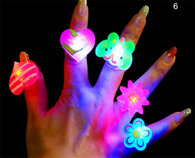 Christmas Halloween Baby Fun Toys Gifts  Kids Cartoon LED Flashing Light Up Glowing Finger Ring Electronic for Children 5 PCS