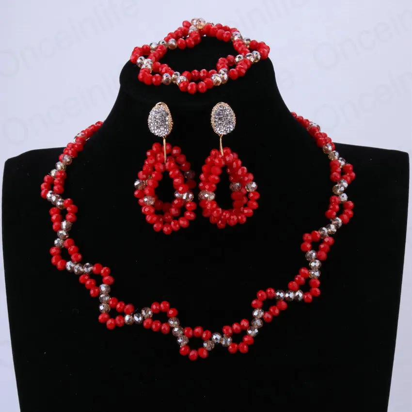 Горячая красная роскошная юбка дизайн Африканский бисер ювелирный набор индийский Новое поступление модное ожерелье и серьги ювелирные изделия