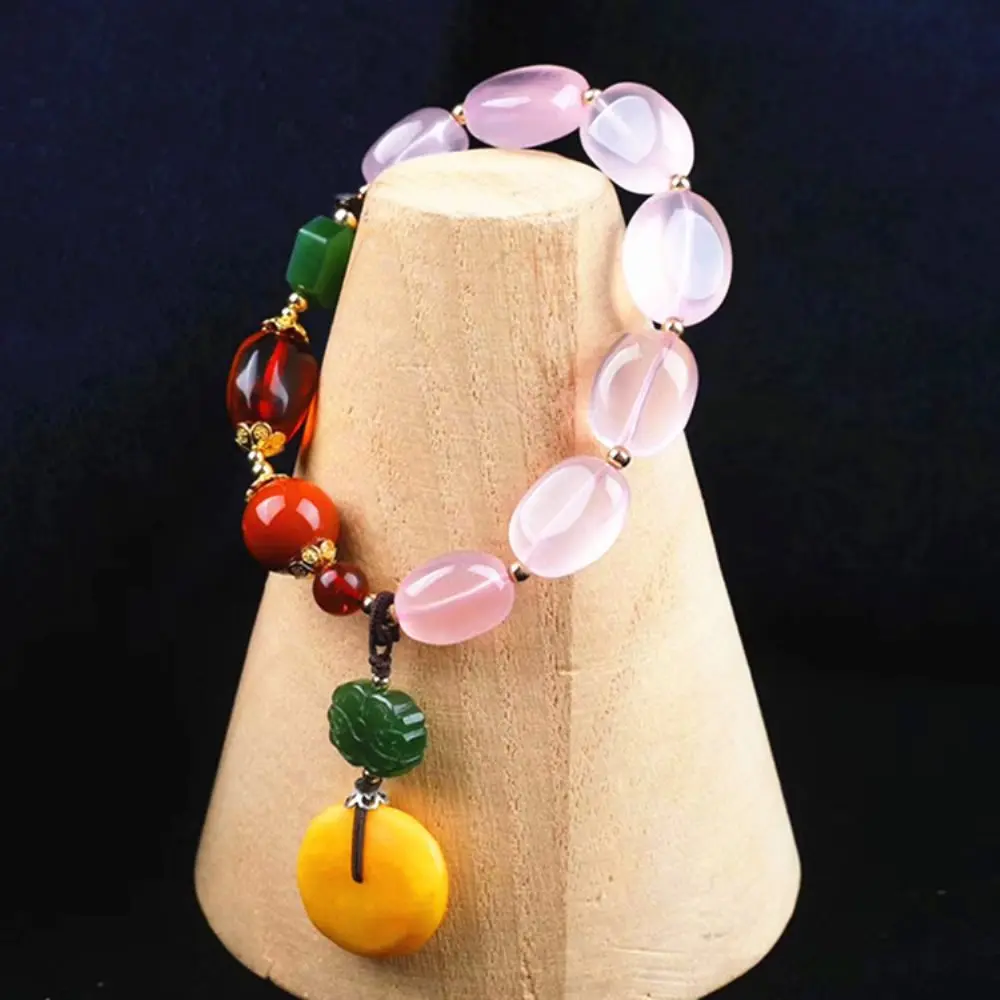 

fine jewelry factory wholesale SGARIT brand ethnic natural yellow amber red agate jade pink crystal diy bead bracelet for women