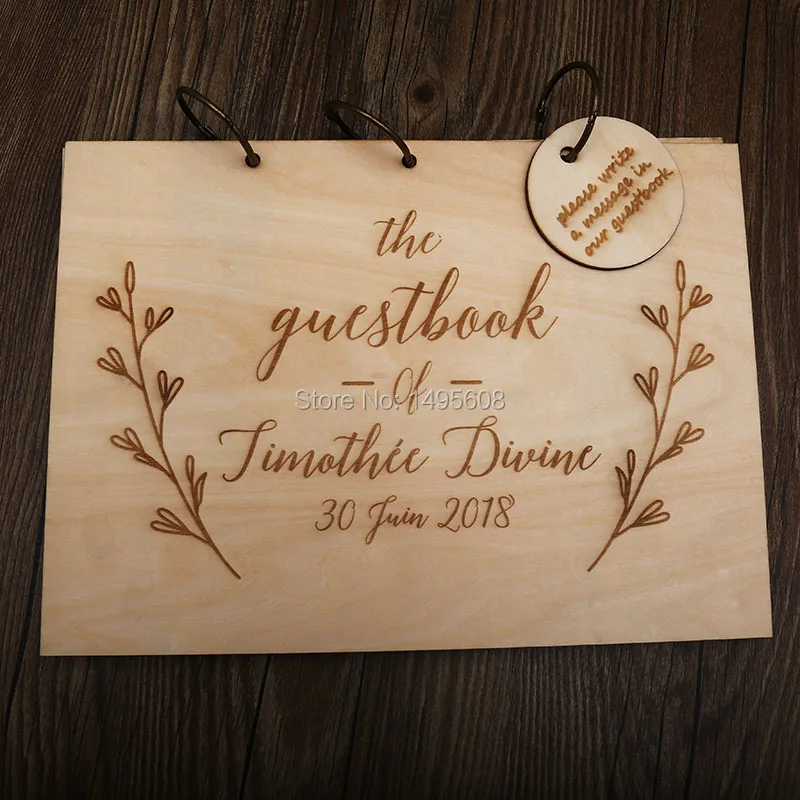 Wedding Guest Book Album Personalised Rustic Wood Design Custom Wooden Guestbook 