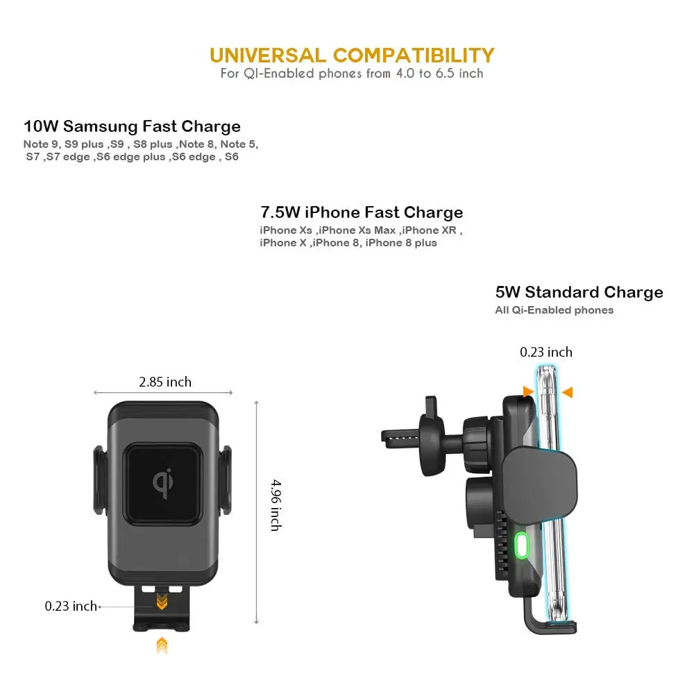 10 Вт/7,5 Вт Qi Беспроводное Автомобильное зарядное устройство Автоматическое для iPhone 8/X/Max samsung быстрая Беспроводная зарядка держатель телефона автомобильное беспроводное зарядное устройство