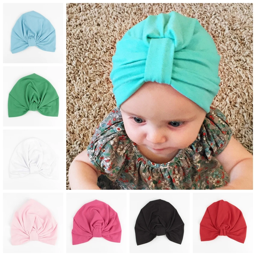 

Yundfly India Style Kids Turban Hat Cotton Blend Newborn Beanie Stylish Top Knot Caps Photo Props Children Shower Gift