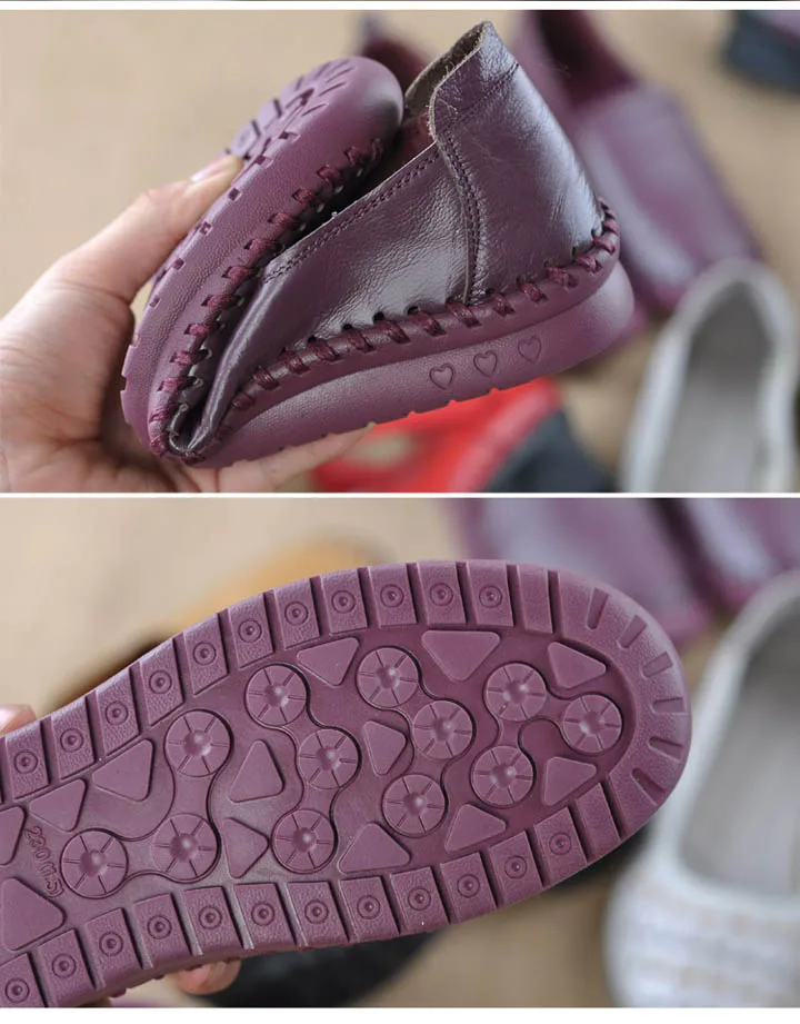 Brief Style Loafers Women Handmade Flat Shoes Genuine Leather Leisure Ladies Shoes Soft Sewing Woman Causal Work Flats Size 40 (17)
