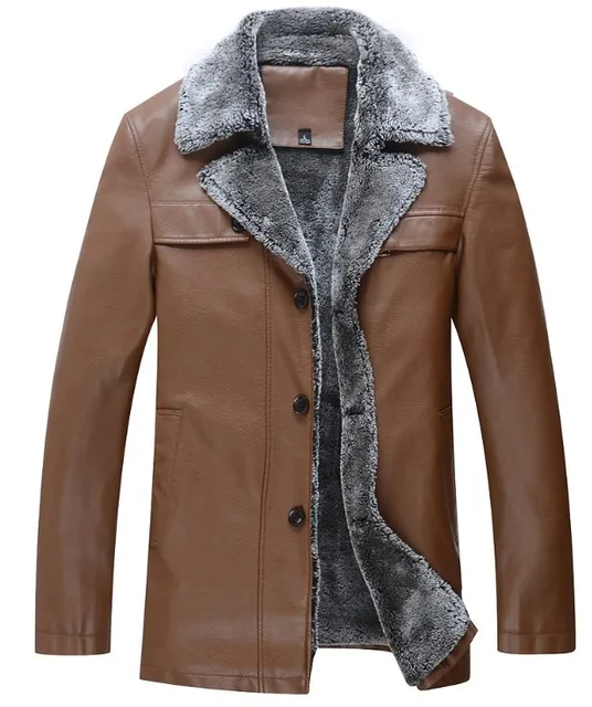 Cheap Men Brand leather coat jacket New winter men's casual thicken leather clothing hot men's fur coat warm free shipping  / L-4XL