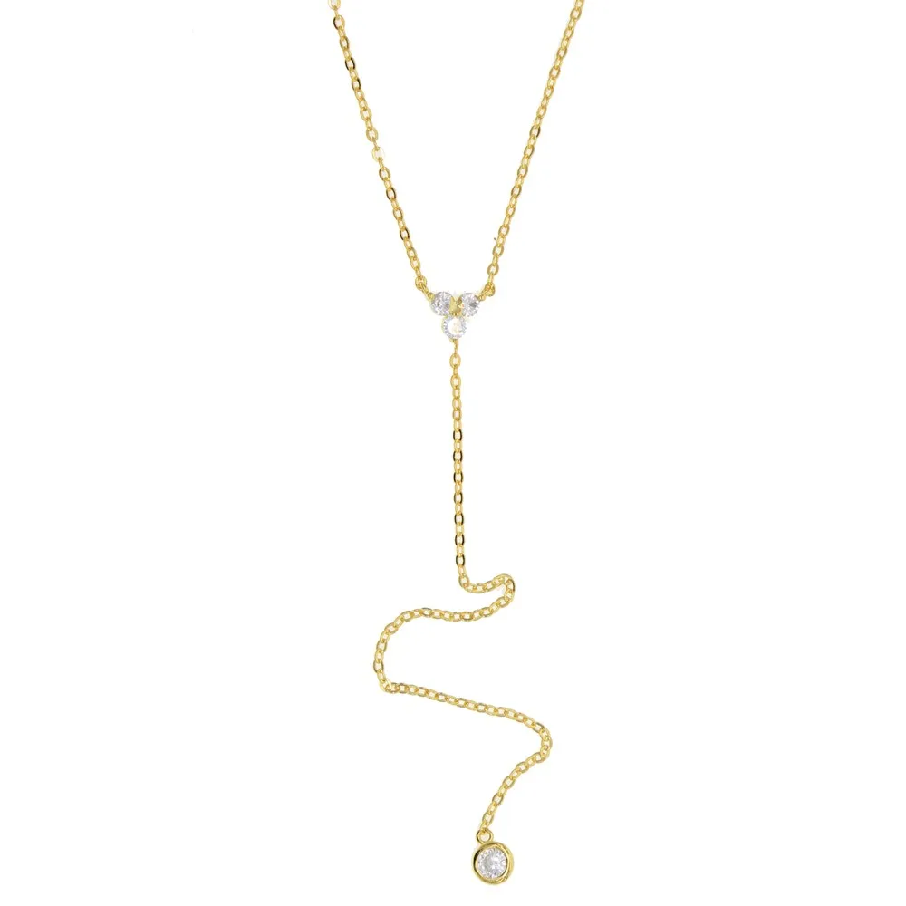Простое длинное ожерелье Лариат с цепочкой 925 пробы Серебряное треугольное круглое cz очаровательное y-образное минимальное изящное женское модное ювелирное изделие