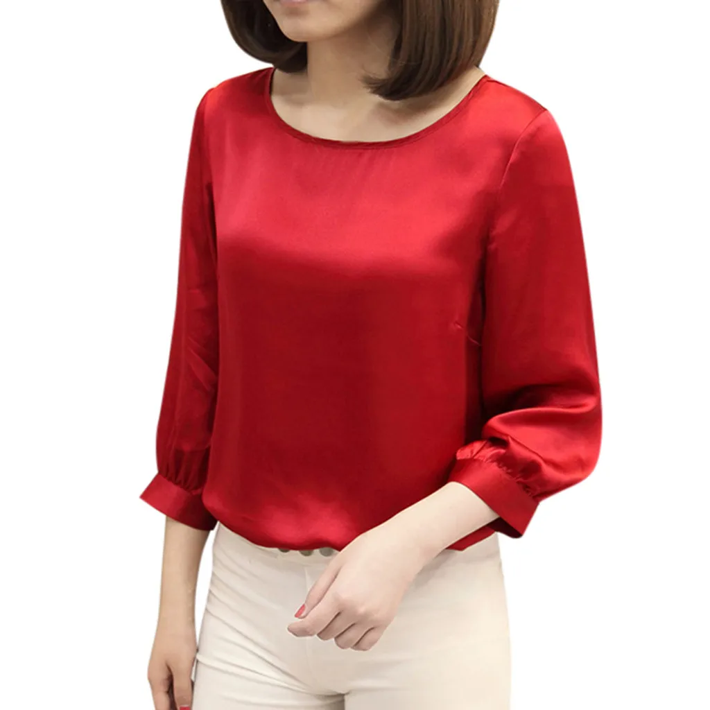 Women Blouse 2019 Women Brief Office Work Wear O Neck Shirts Three Quarter Sleeve Casual Tops