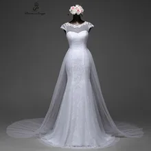 Poemssongs элегантные пикантные рукавом Русалка свадебное платье Съемная юбка со шлейфом и кружевной спинкой Vestido Noivas бальное платье