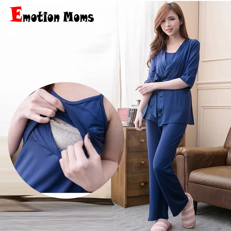 Emotion Moms 3pcs Maternity sleepwear Nursing nightgown Maternity Breastfeeding clothes for Pregnant Women pregnancy Pajamas