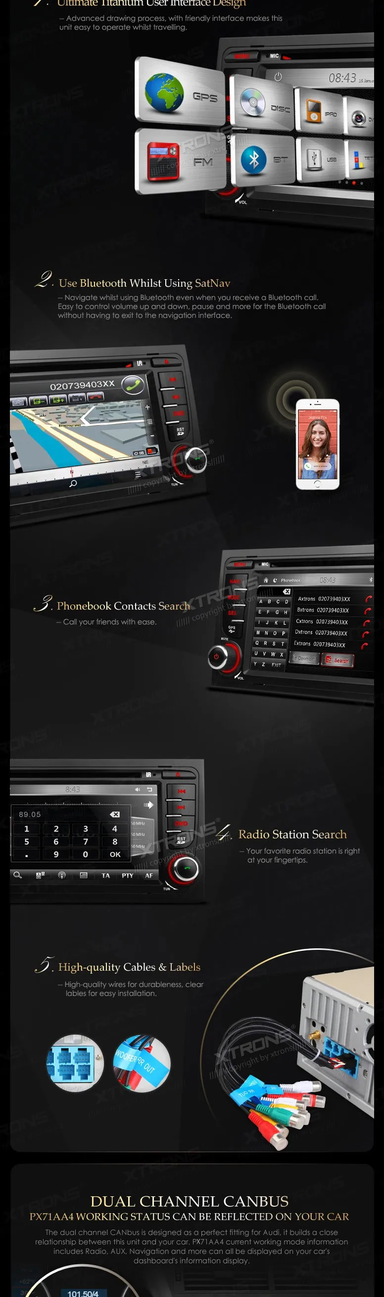 Top XTRONS 7 Inch 2 din car audio HD Touch Screen stereo DVD Player With GPS Navigation Canbus For Audi A4 2