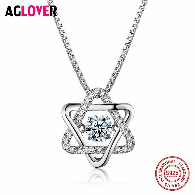 

AGLOVER Real 925 Silver Women Star Pedant Necklaces with Charming Movable CZ Fashion Fine Jewelry Christmas Gift