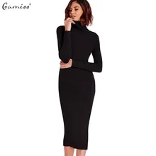 Gamiss Women Autumn Winter Sweater Knitted Dresses Slim Elastic Turtleneck Long Sleeve Sexy Lady Bodycon Robe Dresses Vestidos