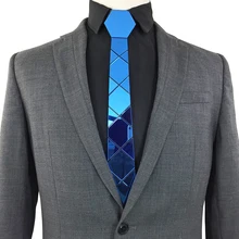 Handmade Bling Azul Gravata Skinny Gravatas De Seda Dos Homens Magro Moda Padrão Geométrico Acrílico Espelho Do Oceano Azul da Festa de Casamento Laços(China)