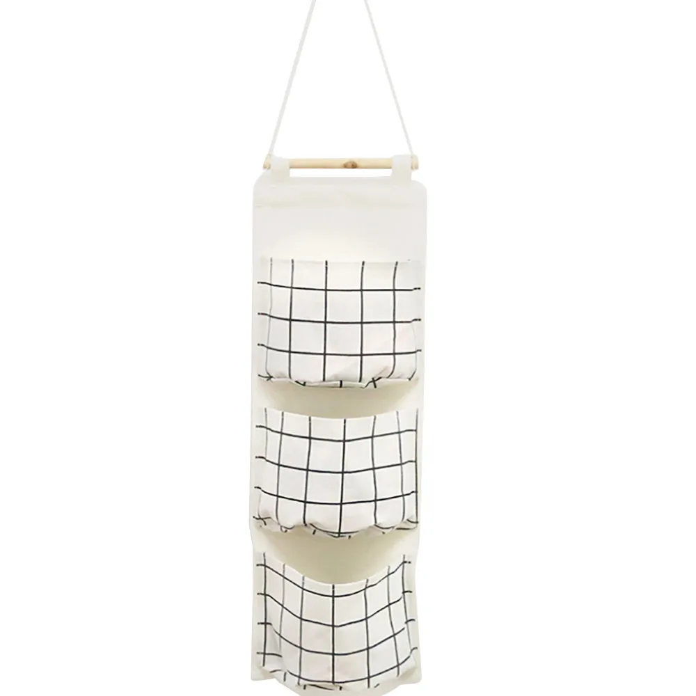 

DIVV door wall hanging storage pockets bag organizer cotton linen 3 Bags u71204