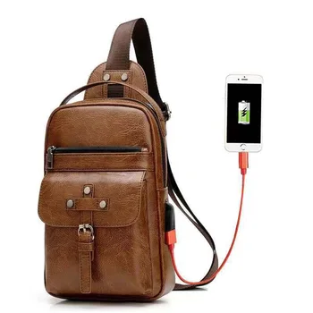 

Vintage Men Shoulder Bag PU Leather Handbag for Men USB Charge Male Crossbody Bags Soft Black Men Messenger Bag Zipper Solid