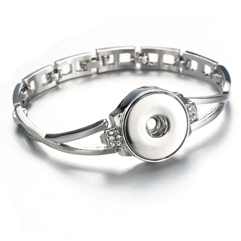 

New Trendy Women Bangles Snap Button Bracelets Jewelry Fit 18mm Snap Jewelry Crystal Silver Bracelet 9469