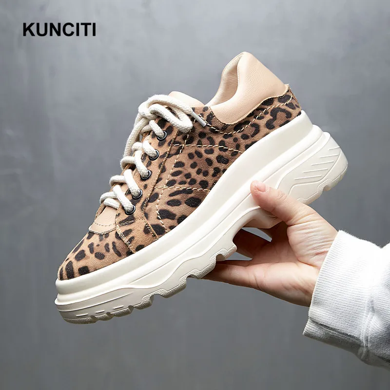 Cuero De Black Gamuza Leopardo Vintage Otoño 2019 Mujeres leopard F961 Cómodo Zapatillas Plataforma Casual Zapatos Encaje Primavera 0Axx1T5q