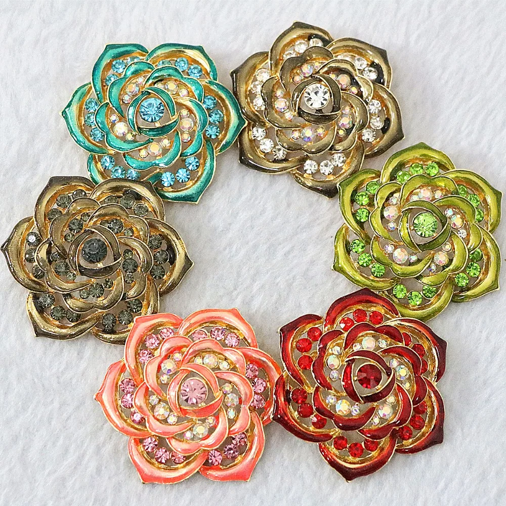 Romantic charms flower rainbow color rhinestone crystal gold plated trendy romantic pins jewelry B1237