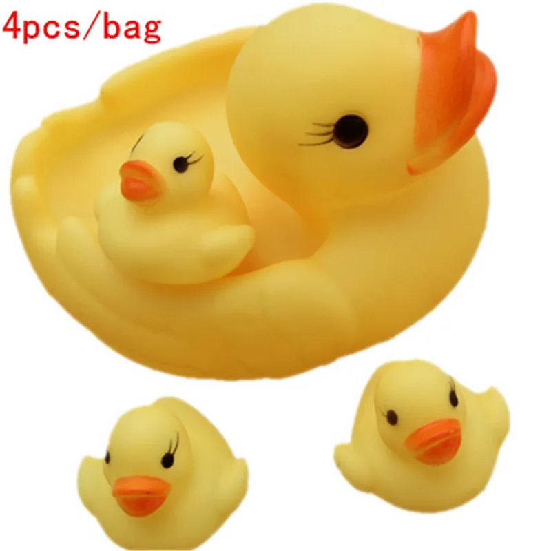 HEY FUNNY 4pcs/bag3bags 1 big 3 small baby bath duck swimming in a net