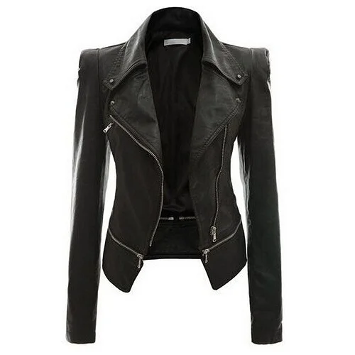Sisjuly PU кожаная куртка пальто женщины Зима Осень панк стиль черный тонкий молния отворот воротник мотор мода плюс размер куртка пальто - Цвет: Black