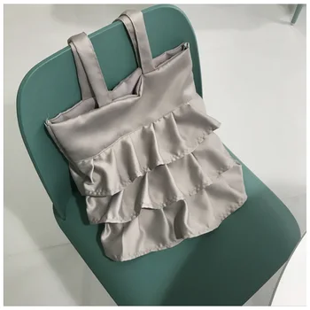 

YILE 1pc Satin Pleated Draped Lace Trim Eco Shopping Tote Shoulder Bag Soft CY 0832