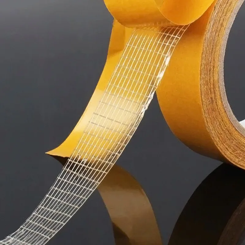 1 Roll 20M Double sided tape high viscosity grid fiber transparent transparent double sided tape Double-sided fiber tape