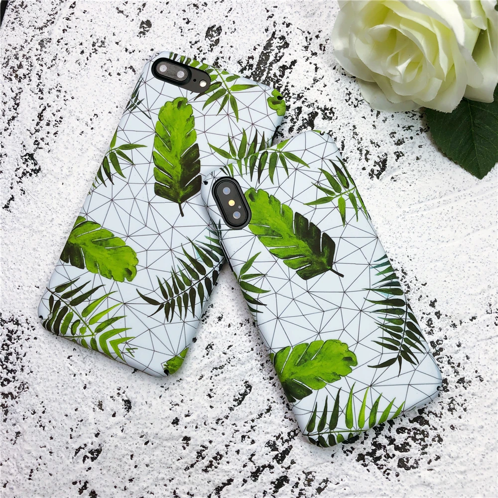 Summer Green Leaf For IPhone 6s Cases Black Line Geometric Texture Phone Bags 6 6plus 6splus Hard PC Back Cover |
