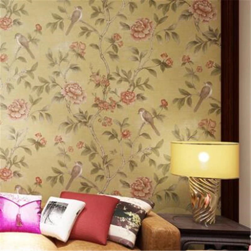 Modern Wallpaper roll rich flowers and birds non-woven wallpaper bedroom study teahouse TV background wallpaper Beibehang Modern Wallpaper roll rich flowers and birds non-woven wallpaper bedroom study teahouse TV background wallpaper Beibehang