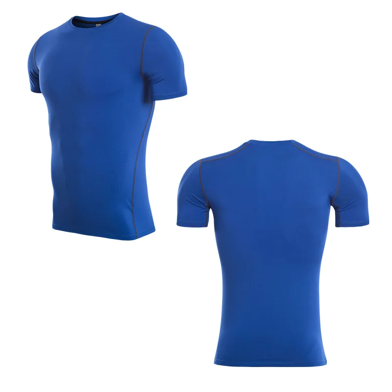 

2018 Quickly Dry Compression Gym Running Shirt Fitness Tights Polyester Sport pure color Rugby Jersey Men'S Short Sleeve T-Shirt