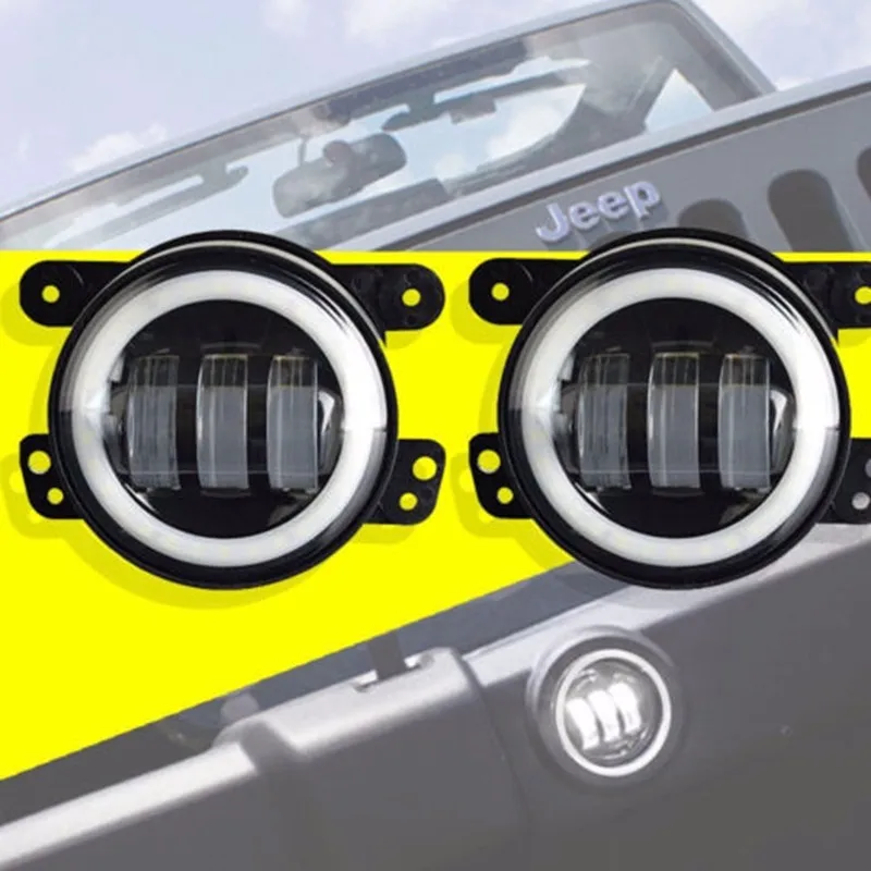 7inch Round Jeep Wrangler LED Headlight + 4inch 30W Fog Light Halo Angel Eyes x2