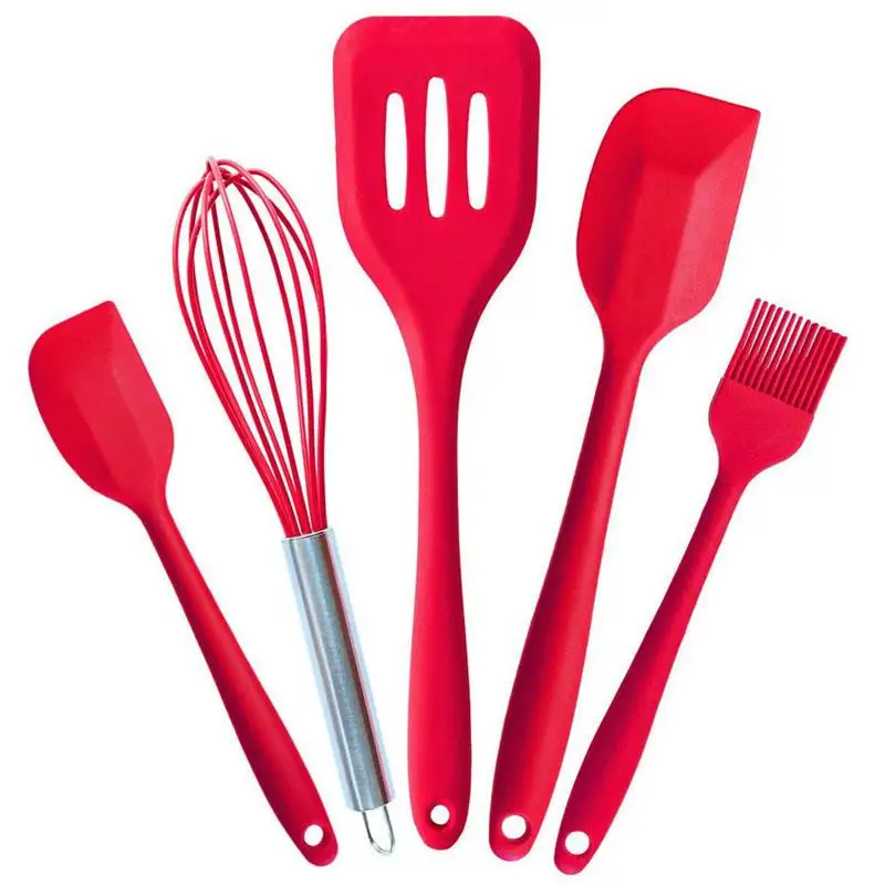 red silicone kitchen utensils set