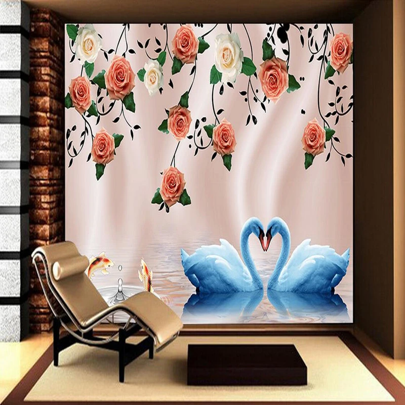 

Custom Photo Wallpaper for Walls 3D Stereoscopic Wallpaper Living Room Bedroom Flowers Swan TV Wall Murals Modern Wallpaper Roll