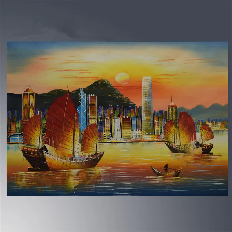 Hand painted canvas oil painting Original Hong Kong's ...