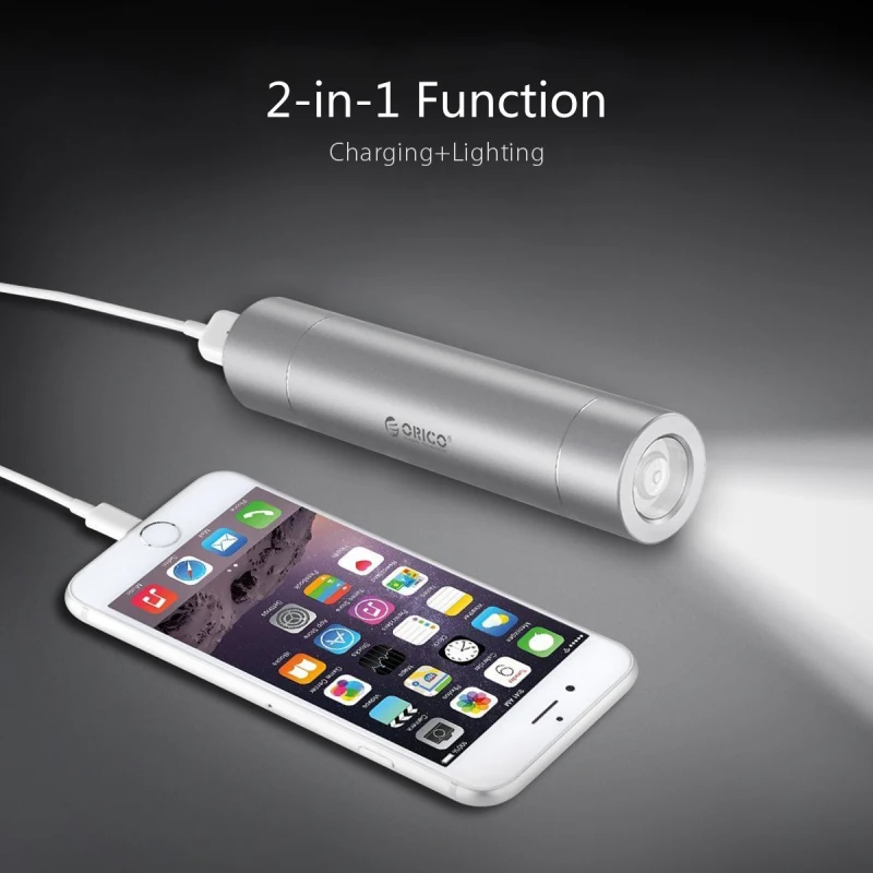 ORICO 2600mAh Premium Aluminum Ultra Slim Lipstick-Sized Portable Charger Power Bank Backup Battery Pack with Flashlight