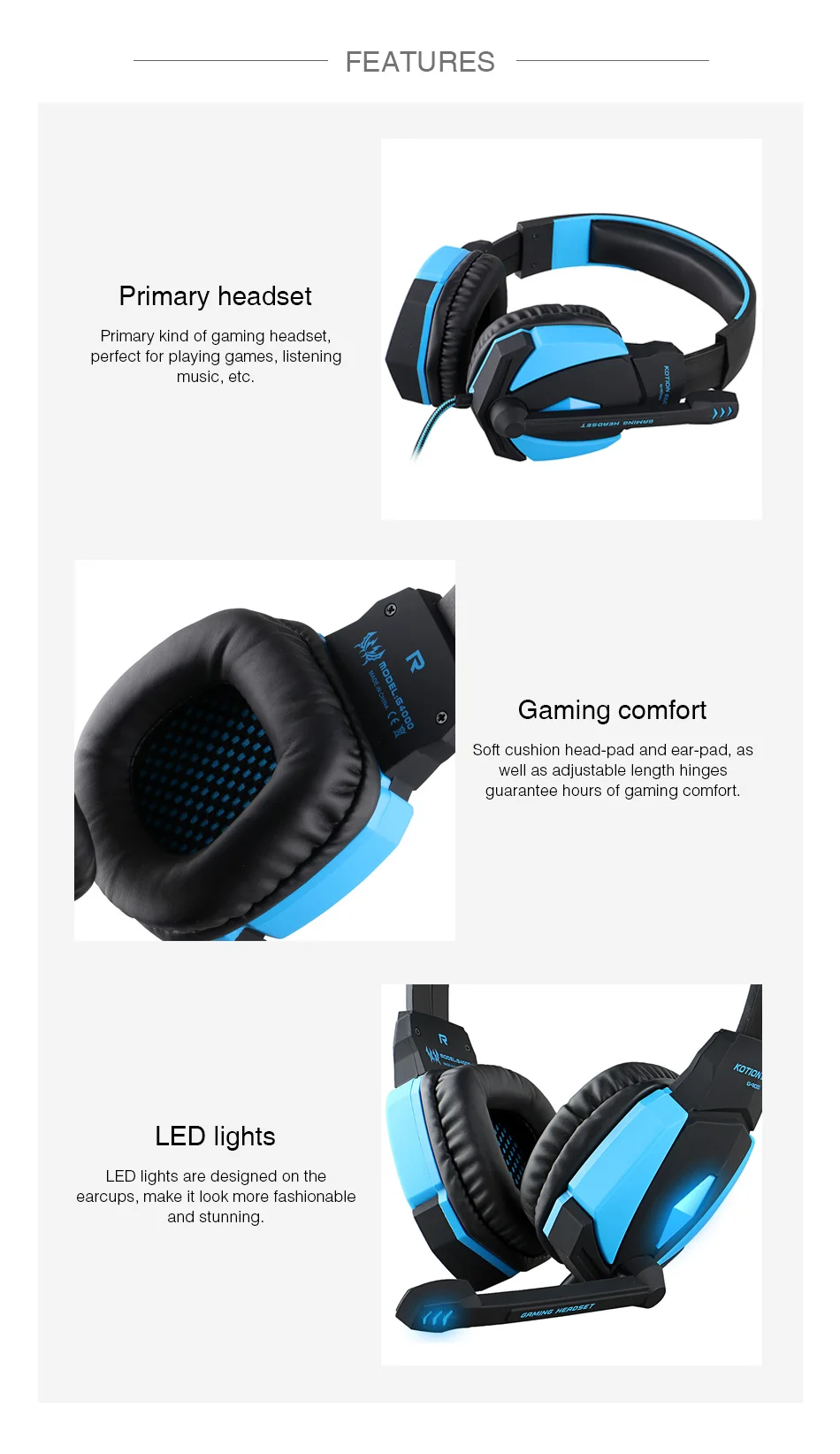 KOTION каждый G4000 USB Stereo Gaming наушники 2,2 м проводной бас гарнитура w/Mic повязка игры гарнитуры для ПК ноутбук Gamer