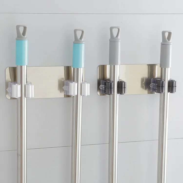 

Magic sticker strong hook toilet traceless mop hanger bathroom wall traceless nail-free mop clamp holder purse hanger hook