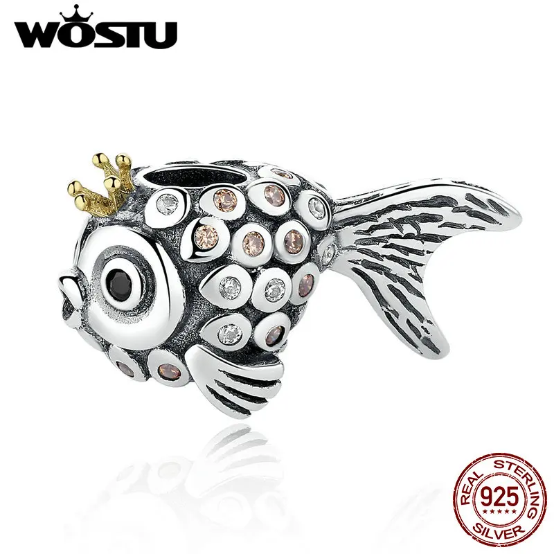 

WOSTU Real 925 Sterling Silver Fish Shape with Crystal Fashion Pendants Jewelry Accessories Free Shipping BLC038
