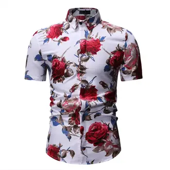 

Yfashion Men Shirt Summer Casual Flower Printed Short Sleeve Shirt Cotton Top Male Chemise Homme Fashion Shirts Men Tops