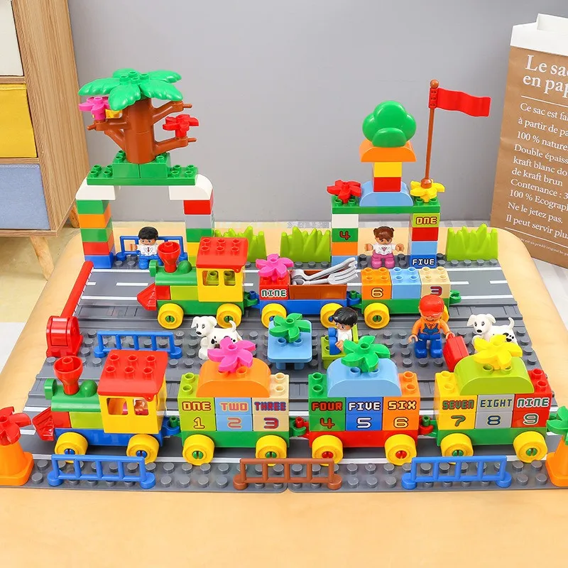 

Large Particle Number Train Block Compatible with Duploe Bricks DIY City Train Big Building Block Educational Toy kids Children