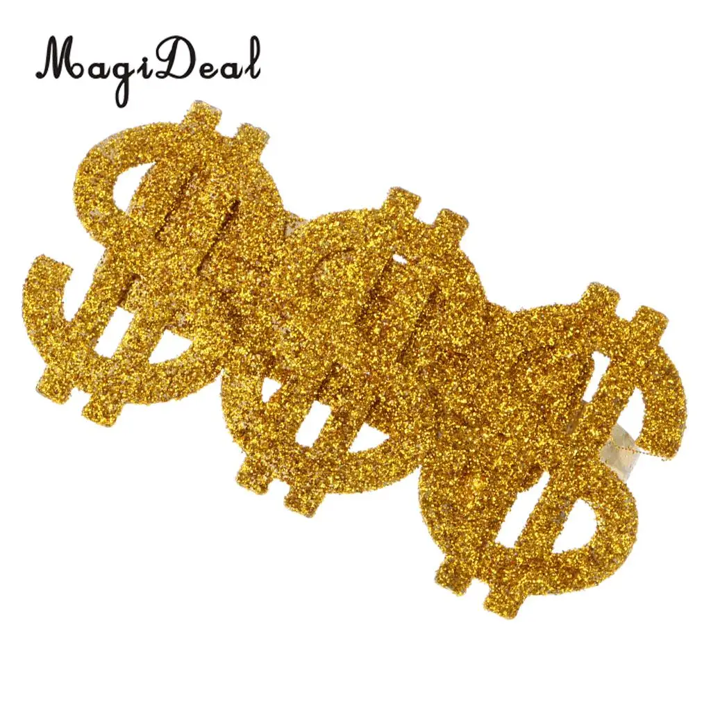 MagiDeal Set of 3pcs Glitter USD Dollar Signs Eye Glasses Ring Necklace 70s 80s Rapper Big Daddy Costume Dress up Jewelry Props