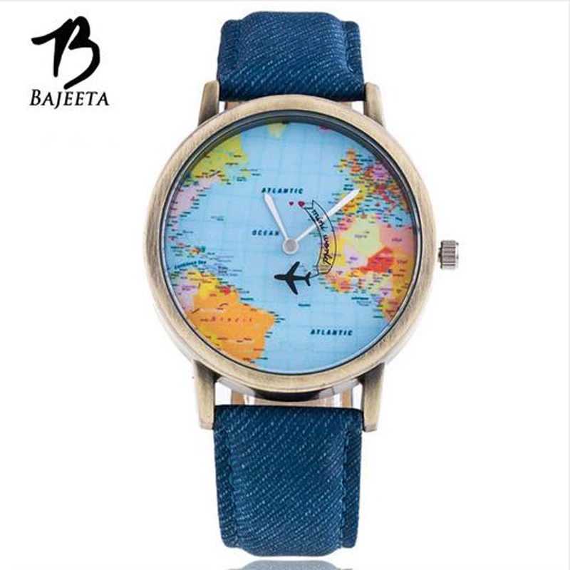 Global Travel на самолете Географические карты Повседневное кожа кварцевые часы bajeeta