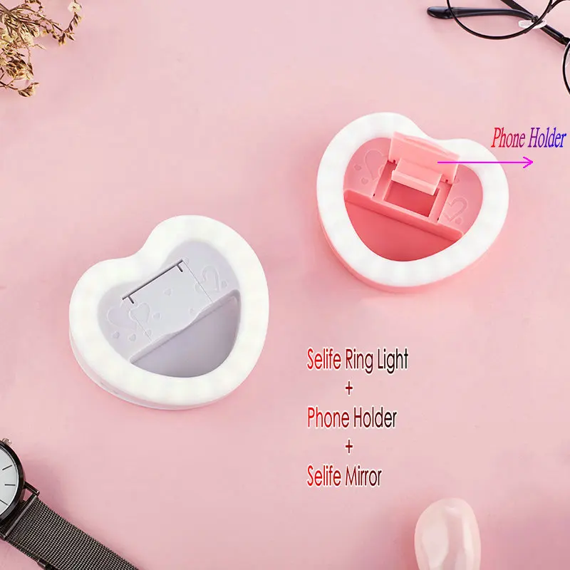 

USB Rechargeable Selfie light with big mirror phone holder for iPhone smartphone for tablet selfie ring light