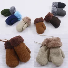 1 пара носков для детей, для маленьких детей, для мальчиков и девочек зимние теплые перчатки ветрозащитные перчатки для детей Вязание Твердые перчатки из толстого плюша, трикотажной подкладке, приятные на ощупь варежки для 1-5Year