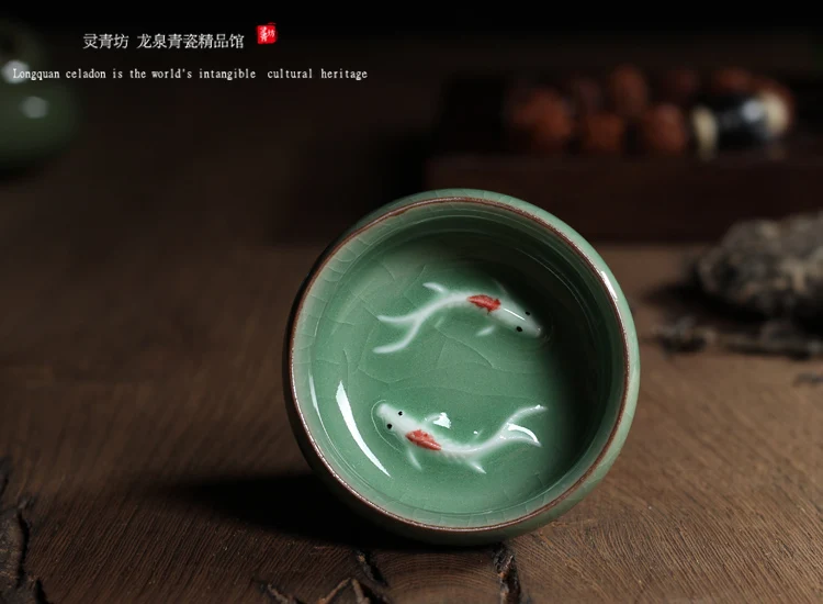 Китайский Longquan Celadon фарфоровые чайные чашки чайный горшок Золотая Рыба чашка чая, кружка 60 мл китайский чайный сервиз кракле чайный сервиз Прямая поставка