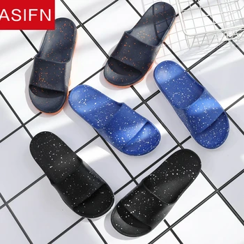 

ASIFN Slippers Men's Summer Beach Wear Male Slides Flip Flops Thick Bottom Non-slip Home Indoor Bathroom Leisure Word Sandals