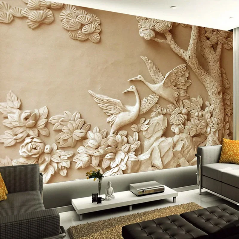 3d Wallpaper Modern Stereo Relief Tree Birds Photo Wall Murals Living Room  Tv Sofa Study Home Decor Wall Cloth Papel De Parede - Fabric & Textile  Wallcoverings - AliExpress