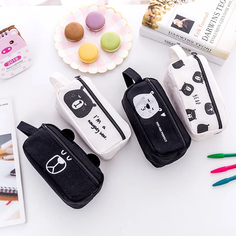 

4 Colors Cartoon Bear Large Capacity School Pencil Case Bags School Supplies Pencil Case For Girls And Boys Canvas Pencil Box